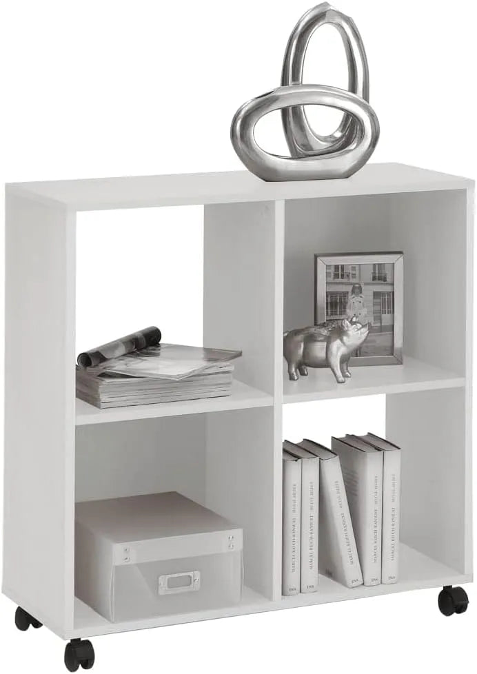 furniture Regał na książki i regał stojący biurowy – na kółkach, 72 × 77 × 33 cm, biały
