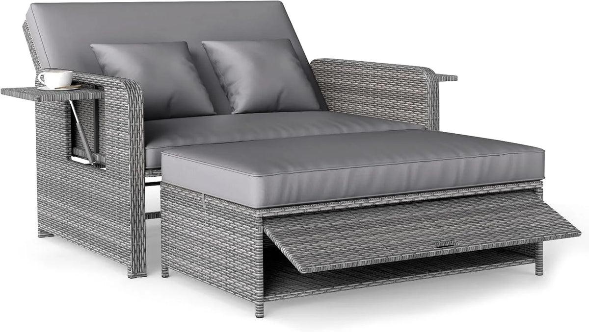 COSTWAY Sofa ogrodowa i sofa wypoczynkowa na taras – z poduszkami, z technorattanu, 2-osobowa