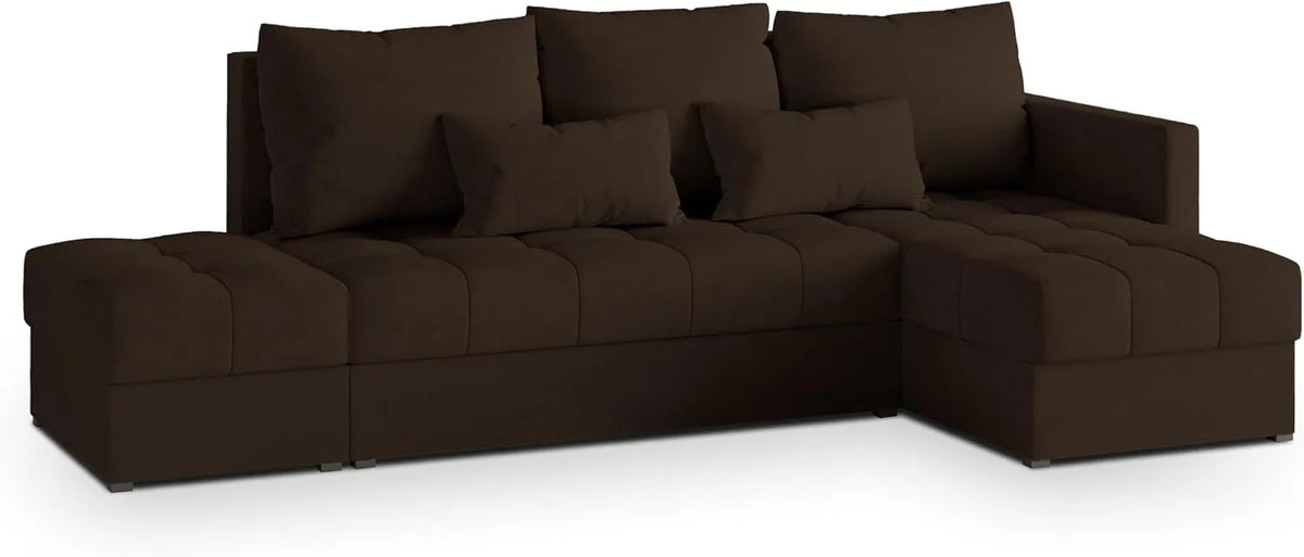 Sofa narożna – Brązowy, z funkcją spania, z pojemnikiem do przechowywania, rozkładana konstrukcja