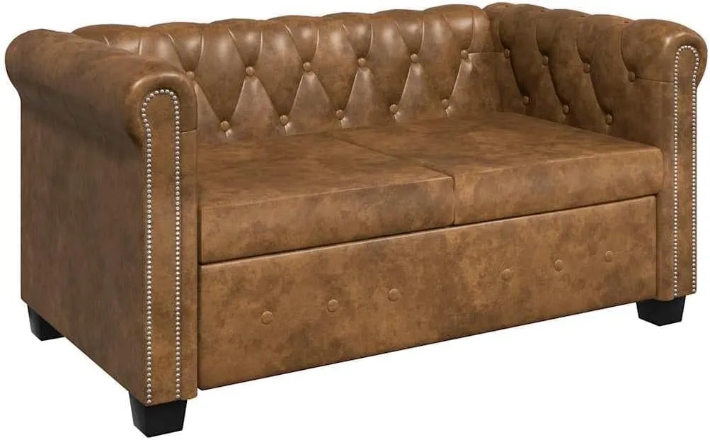 Sofa — Chesterfield, brązowy, tapicerka skórzana