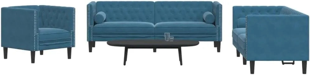 Sofa — tapicerka aksamitna, niebieski