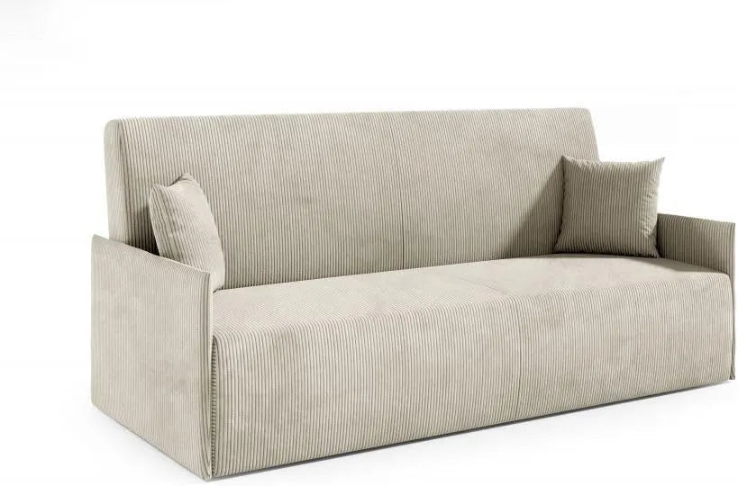 Sofa: tapicerka materiałowa, z funkcją spania, z poduszkami, 197 × 93 × 85 cm, beżowy, z pojemnikiem do przechowywania, rozkładana konstrukcja
