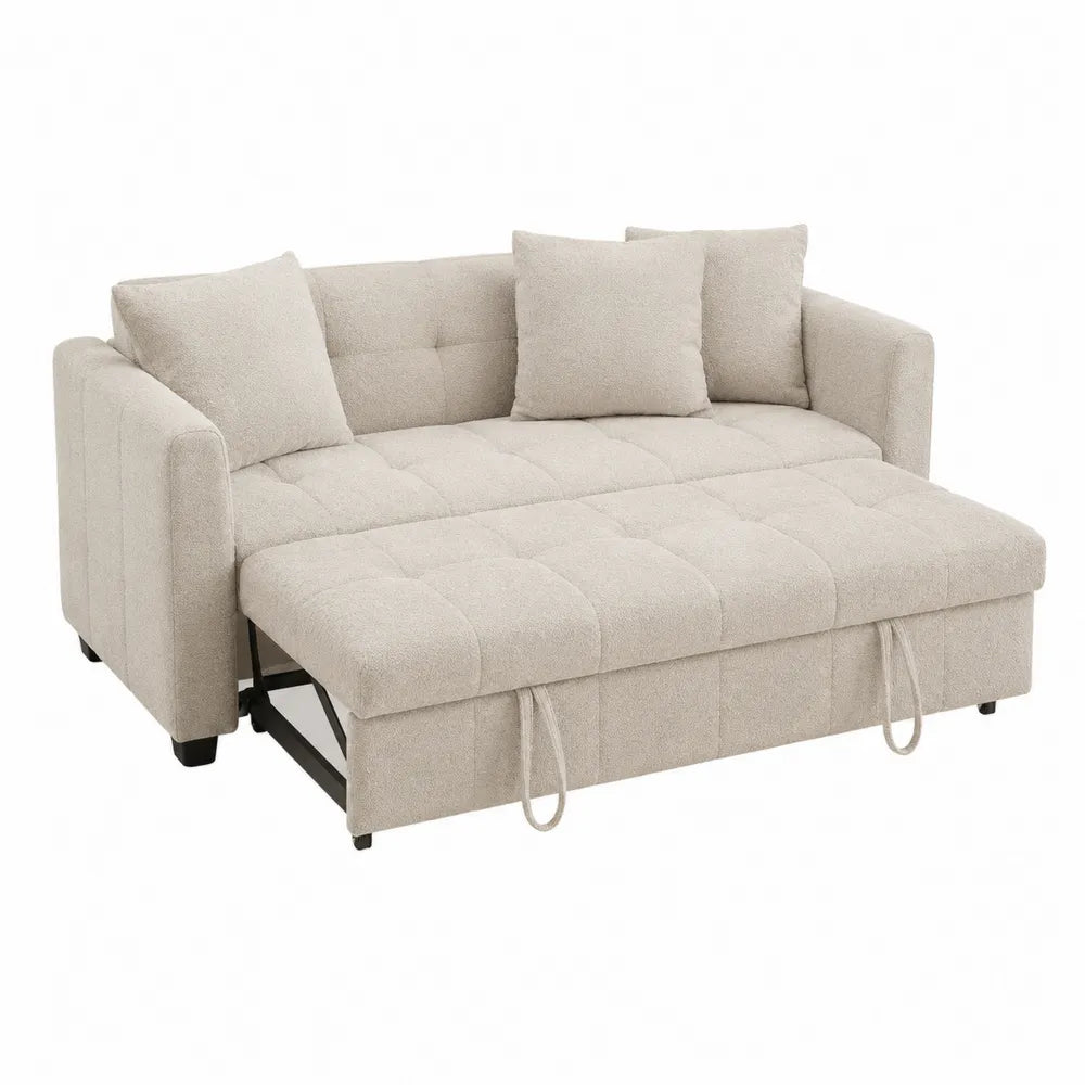 Sofa rozkładana 3-osobowa beżowa z poliestru