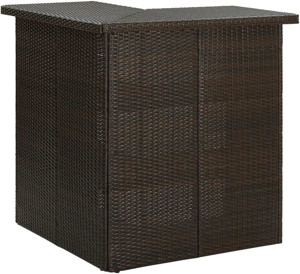 Narożny stół barowy — 100 × 50 × 105 cm, 3 p, brązowy, z metalu, z technorattanu
