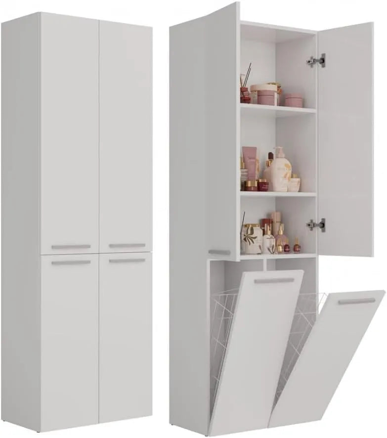 NEL 2K/DD Szafka łazienkowa i słupek do łazienki: 2 drzwi, 174 × 60 × 30 cm, biały
