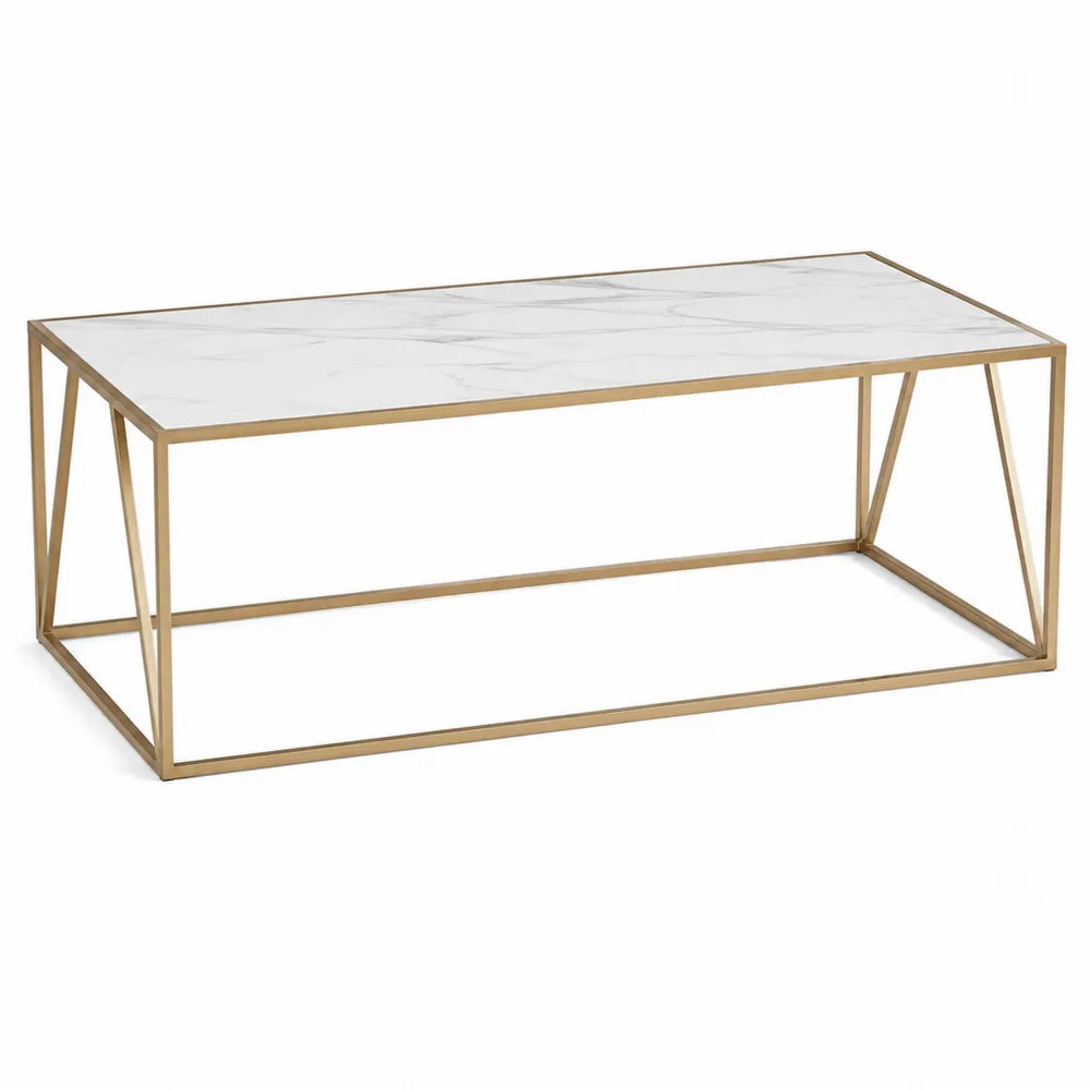 Stolik kawowy marmur szkło stal złoty 120x60x45 cm