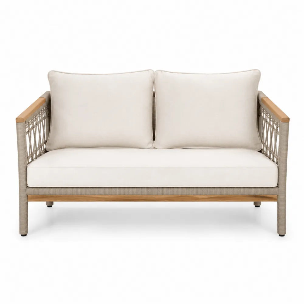 Beżowa sofa ogrodowa z aluminium i drewna 120cm