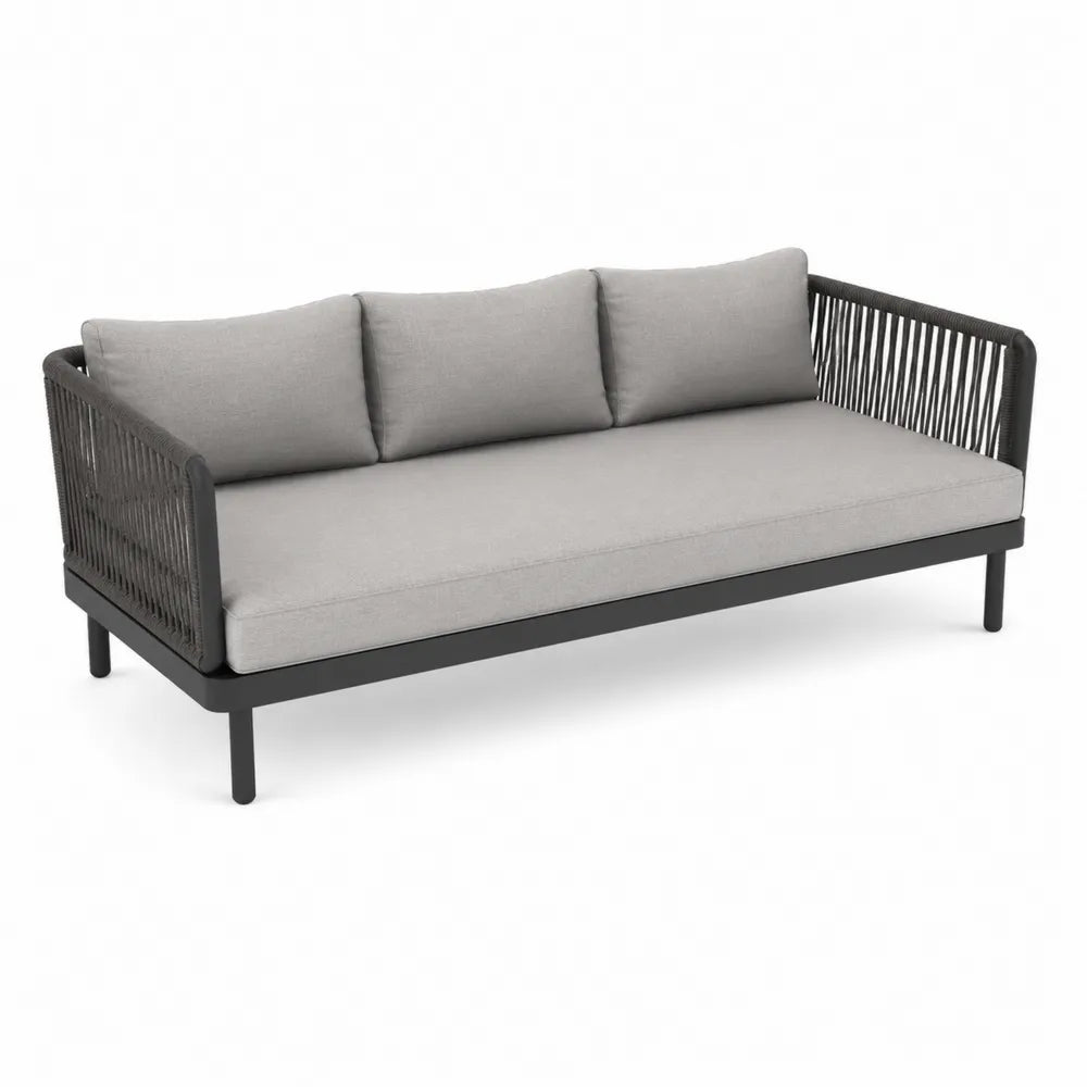 Sofa ogrodowa trzyosobowa aluminiowa z poduszkami szara