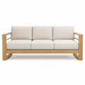 Sofa ogrodowa drewniana z beżowymi poduszkami 3-osobowa 200x80x75 cm