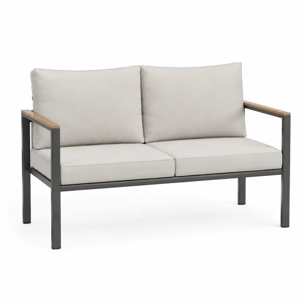 Sofa dwuosobowa metalowa i tkanina beżowa, 130 cm