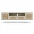 Szafka RTV z MDF i rattanem, beżowa, 150x40x50 cm