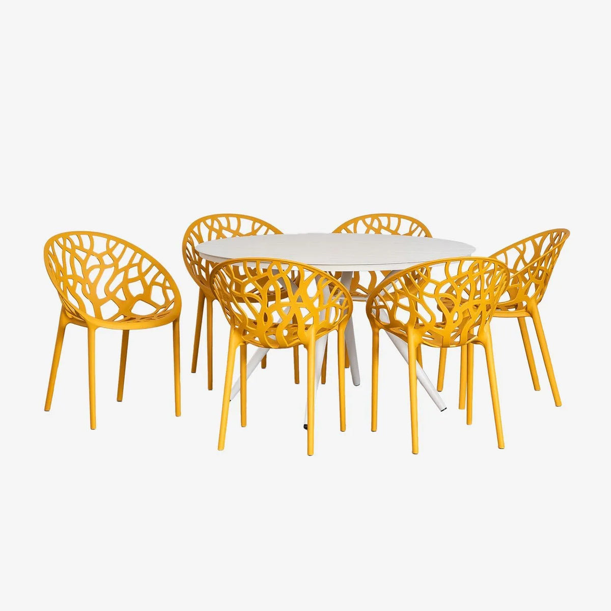 Zestaw okrągłego stołu aluminiowego Valerie średnica 126 cm i 6 — z aluminium