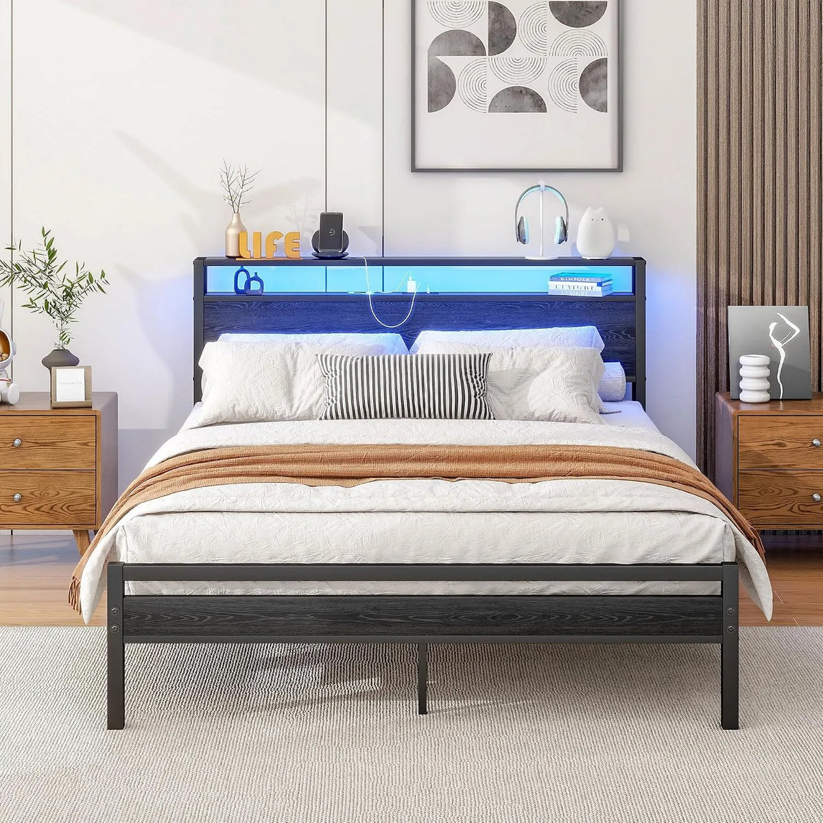 140 x 200 cm: z portem USB, wyświetlacz LED, 140 × 200 cm, tapicerka materiałowa