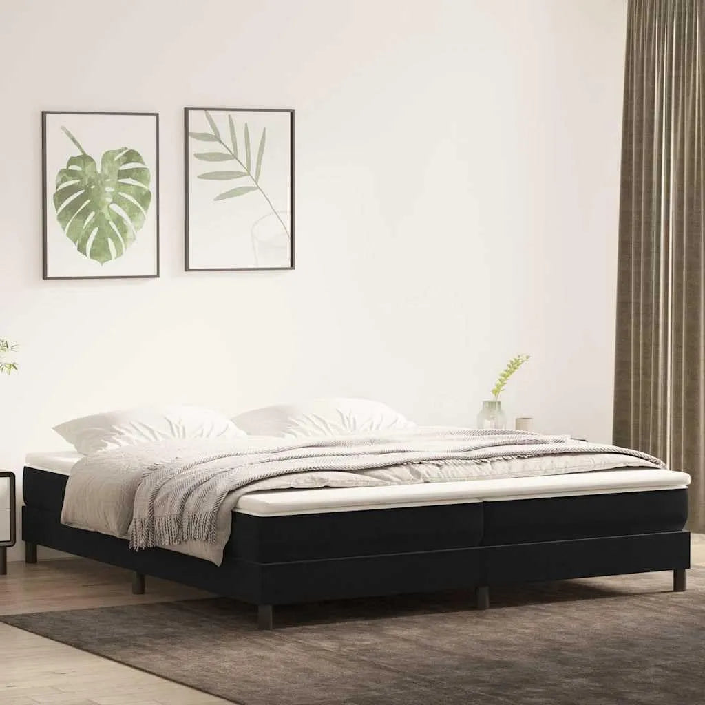 Łóżko kontynentalne bez materaca: tapicerka aksamitna, 200 × 210 cm, czarny