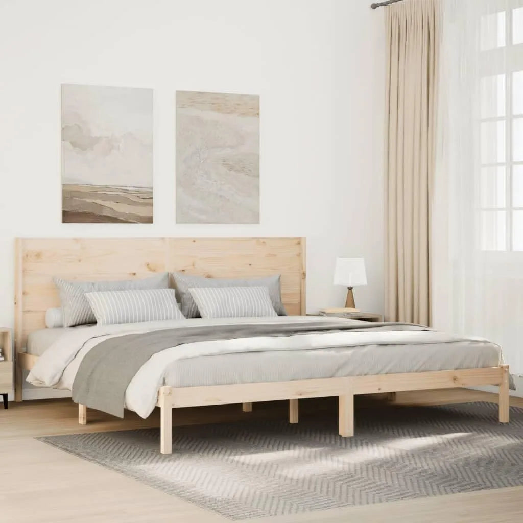 Łóżko z litego drewna sosnowego – z drewna, 200 × 210 cm, tapicerka materiałowa