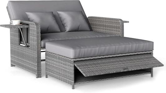 COSTWAY Sofa ogrodowa i sofa wypoczynkowa na taras – z poduszkami, z technorattanu, 2-osobowa