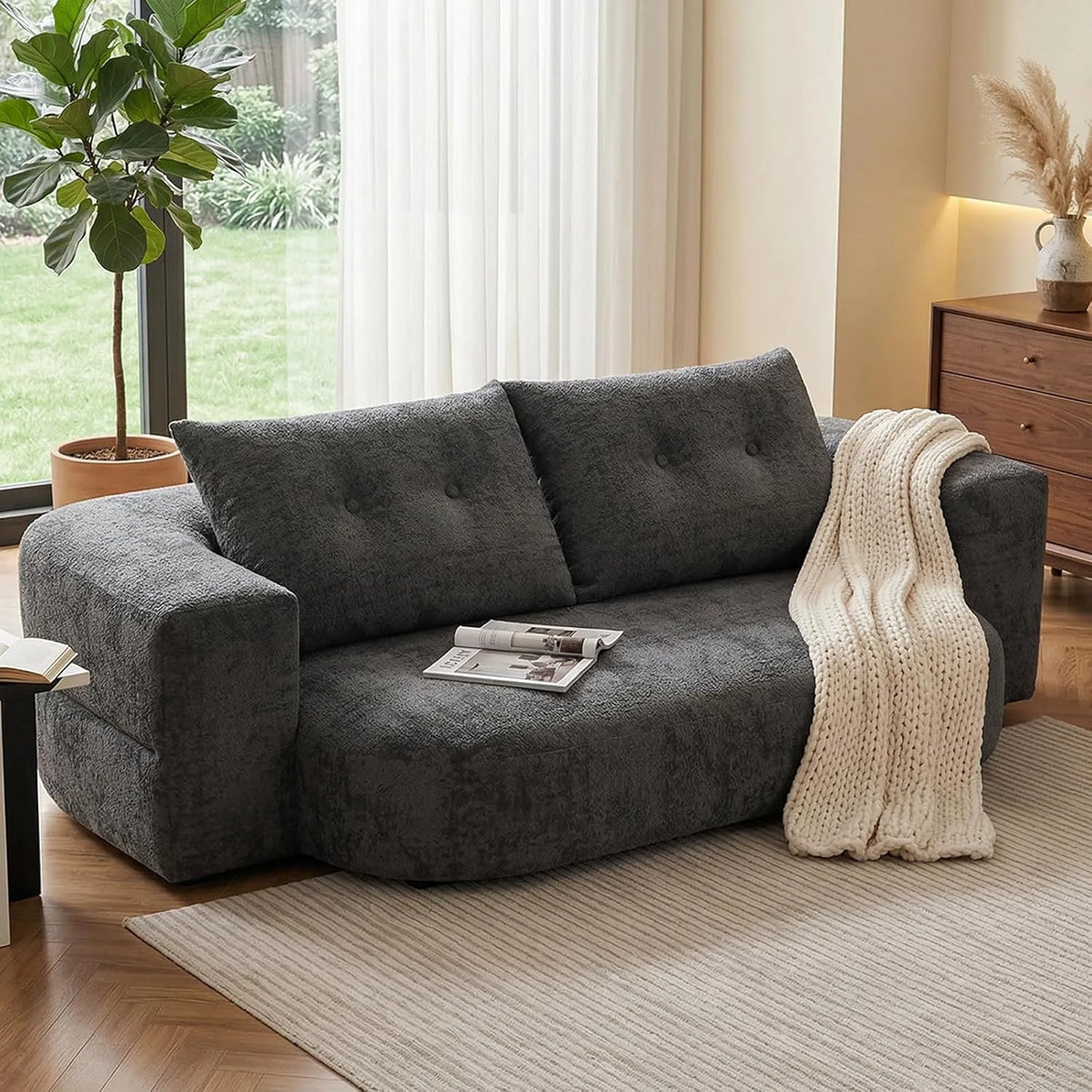 Sofa – z funkcją spania, z poduszkami, 2-osobowa, szary, rozkładana konstrukcja
