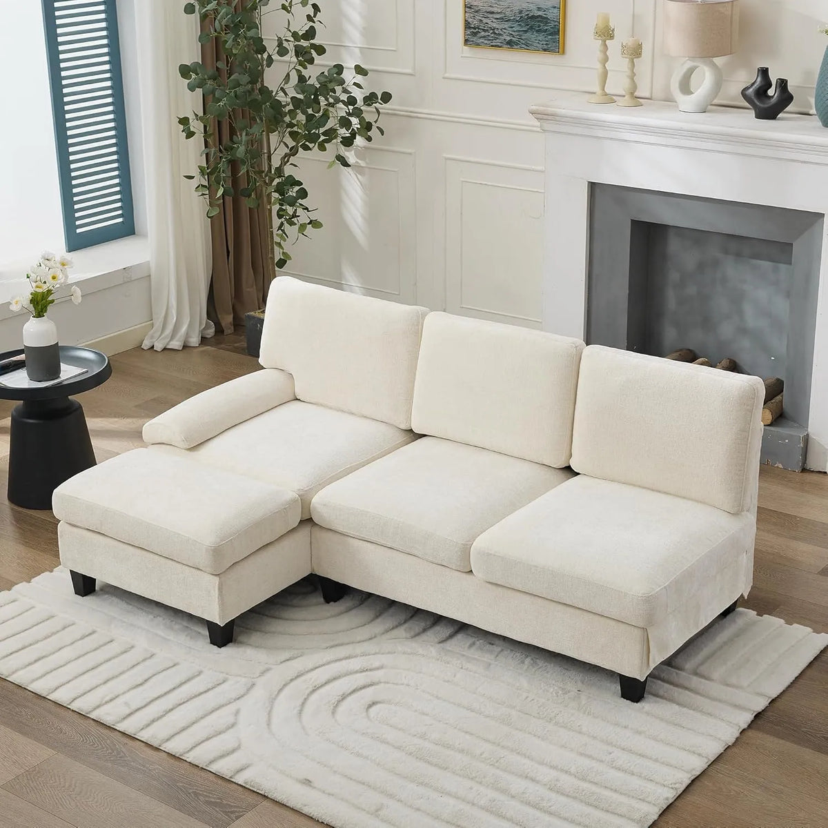 Sofa narożna: w kształcie litery L, 3-osobowa, 194 × 118 × 81 cm, beżowy