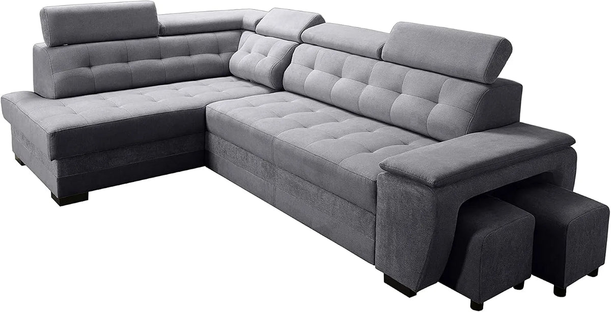 Sofa narożna — z szufladami, regulowana konstrukcja, 277 × 180 × 100 cm