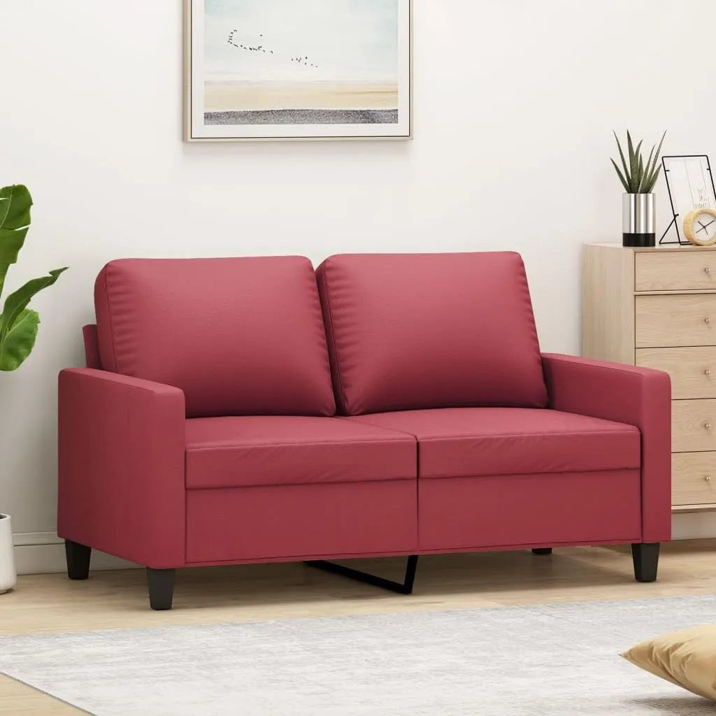 Sofa: 2-osobowa, czerwony, z metalu, tapicerka skórzana