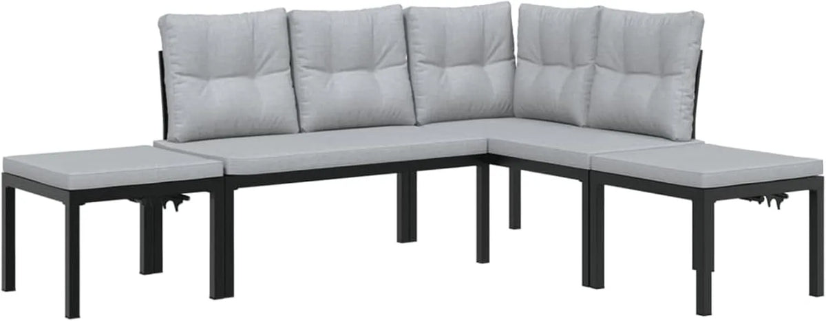 Sofa – ze stali, z poduszkami, czarny