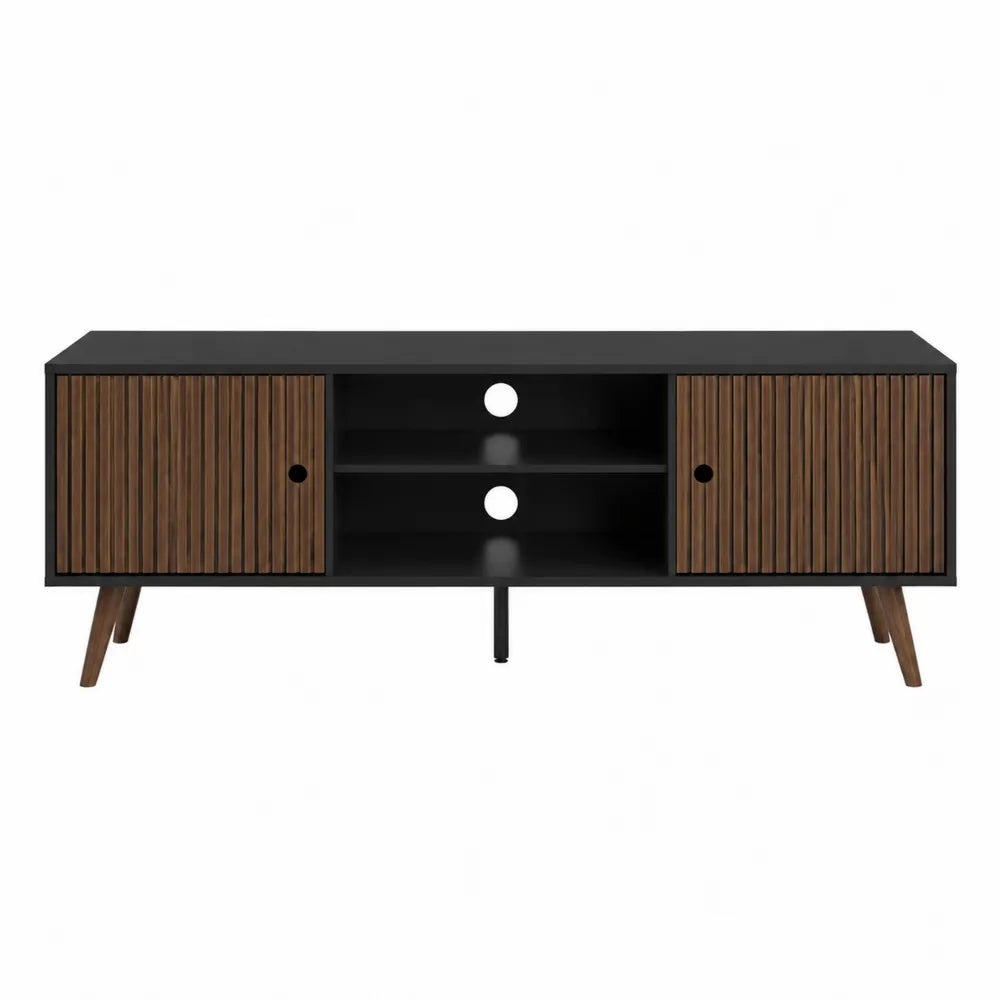 Szafka RTV z płyty MDF, fronty drewniane, czarno-brązowa, 180x40x50 cm