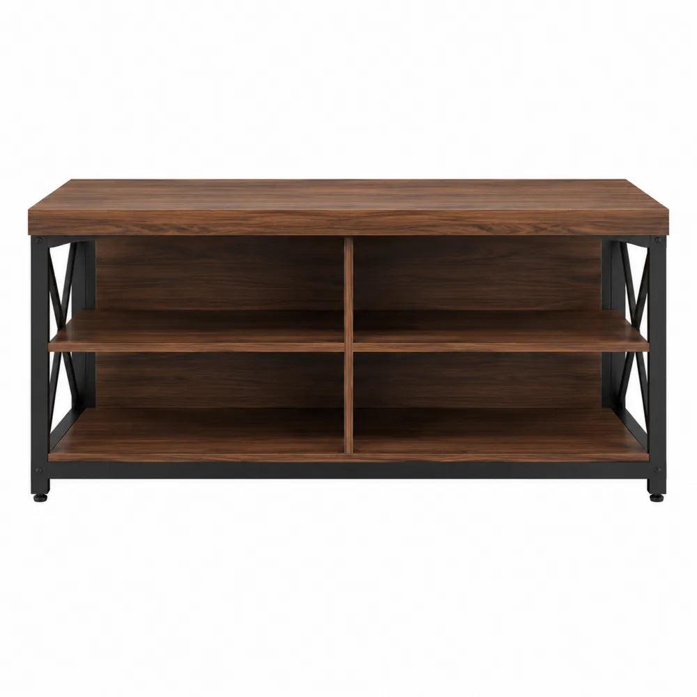 Szafka RTV drewniano-metalowa z półkami 120 cm ciemnobrązowa