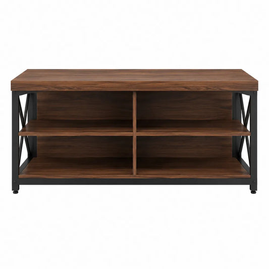 Szafka RTV drewniano-metalowa z półkami 120 cm ciemnobrązowa