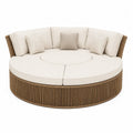Okrągła sofa z technorattanu z poduszkami, beżowa, Ø 180 cm