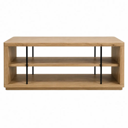 Stolik kawowy drewniany z półkami i metalowymi wspornikami 120x60x45 cm