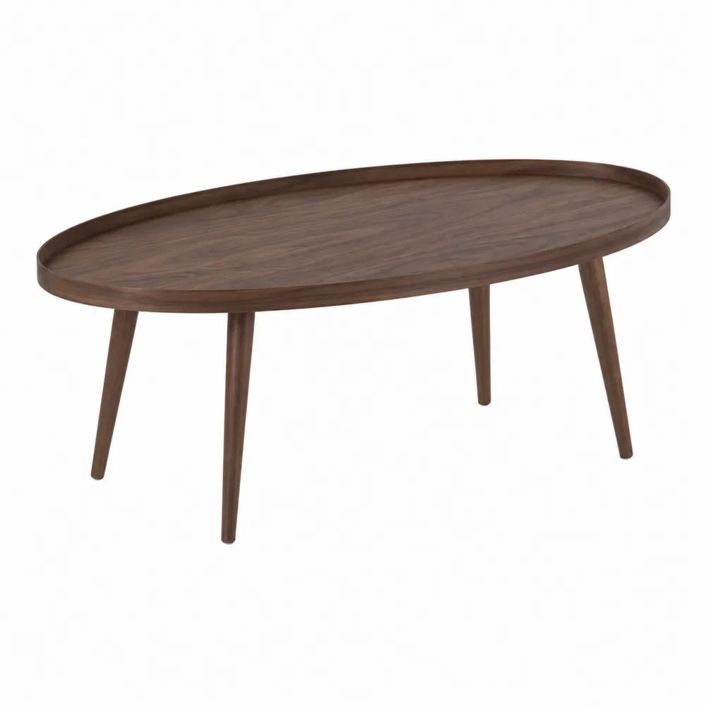 Owalny stolik kawowy z drewna orzechowego 110x60x45 cm brązowy