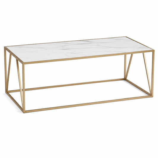 Stolik kawowy marmur szkło stal złoty 120x60x45 cm