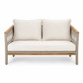 Beżowa sofa ogrodowa z aluminium i drewna 120cm