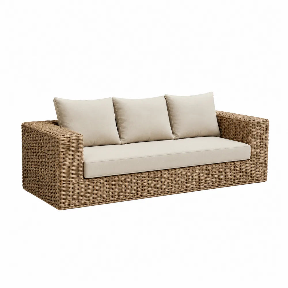 Sofa ogrodowa z rattanu 3-osobowa beżowa