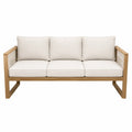 3-osobowa sofa ogrodowa z drewna teak z beżowymi poduszkami