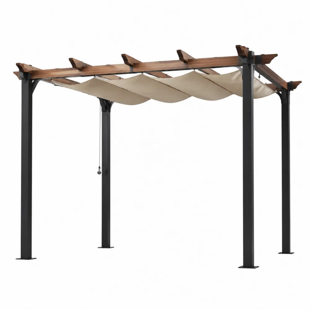 Pergola Drewniano-Metalowa z Regulowanym Zadaszeniem 3x3m Beżowa