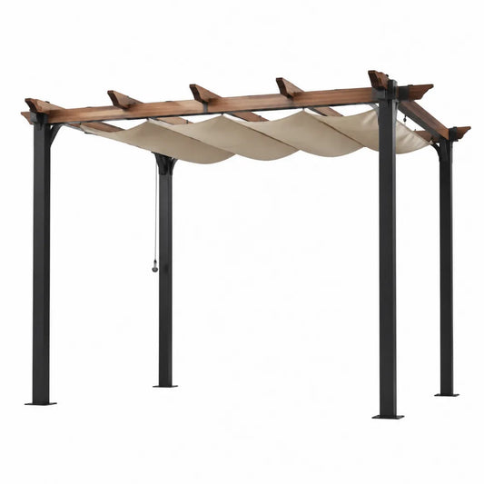 Pergola Drewniano-Metalowa z Regulowanym Zadaszeniem 3x3m Beżowa