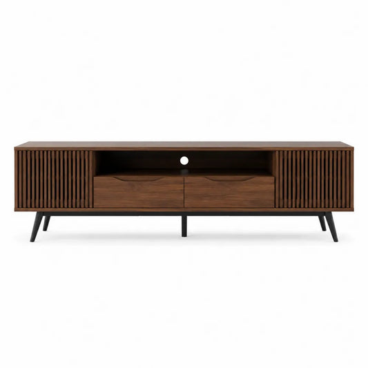 Szafka RTV z drewna orzechowego i metalowymi nogami 140x40x45 cm