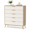 Komoda z 5 szufladami z płyty MDF i stalowymi nogami Biały/Dębowy 80cm x 40cm x 100cm